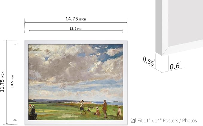 Poster Master Vintage Lady Astor Playing Golf at North Berwick Painting Print - Retro Golf Course Poster - Sports Art - Landscape Wall Design - Office or Living Room Wall Decor - 11x14 White Framed