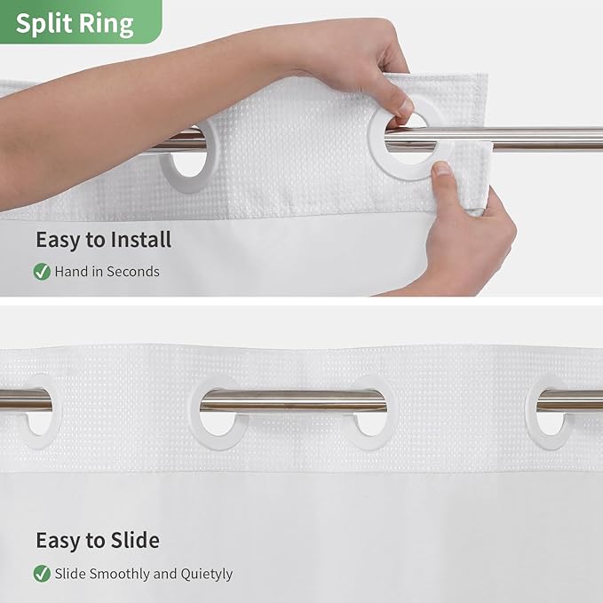 Stall No Hook Shower Curtain with Snap-in Fabric Liner Set,Waffle Weave Shower Curtains for Bathroom,Hotel Luxury Decor Bathroom Curtain Set,Waterproof & Washable,White,54Wx80H