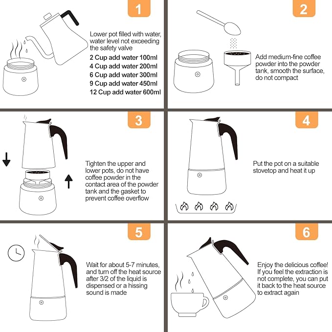 12 Cup 600ml Moka Pot Stainless Steel Espresso Coffee Maker Stovetop Percolator Coffeemaker Italian Classic Style Brewing Greca Cafe Mocha Machine for Cafeteras Lover Camping Travel and Home Use 20oz