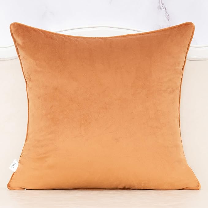 Alerfa Boho Orange Floral Throw Pillow Cover 20x20 Inch Cut Velvet Sqaure Luxury Embroidered Decorative Pillow Cover for Couch Living Room Bedroom