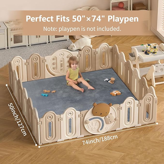 Baby Play Mat for Floor,1.3" Thick Elasti-Foam 50"×74" Playpen Mat for Tummy Time,Water Repellent Soft Coral Velvet for Toddler,Infant,Kids,Non-Slip Backing Safe for Crawling(Dark Grey)