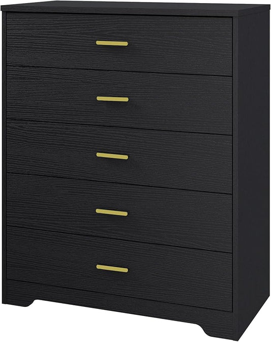 Panana Dresser for Bedroom with 4/5 Drawers, Wooden Chest of Drawers, Storage Organizer Unit Dressers for Bedroom, Living Room, Hallway, Nursery (Black, 5 Drawer)