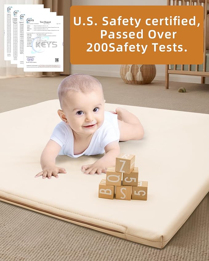 1.2" Padded Baby Play Mat 50x50 Playpen Mat- Extra Thick Waterproof Vegan Leather for Infants and Toddlers, Soft and Easy-to-Clean Floor Mat for Crawling & Play