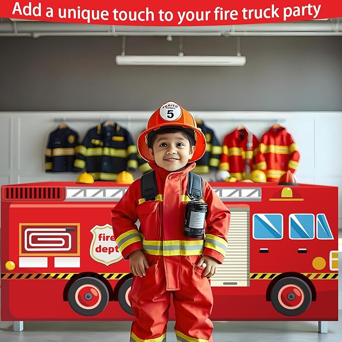 8Ft Fire Truck Birthday Party Tablecloth,Firefighter Birthday Party Decorations,Fire Truck Table Cloth for Kids Boys Firefighter Firetruck Theme Party Decorations Supplies