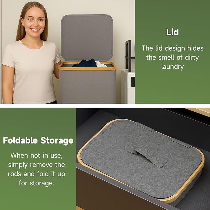 Collapsible Hampers for Laundry Basket with Lid - Extra Large 100L/26 Gallon Foldable Laundry Hamper, Portable Storage Bin for Dorm & Gym | Sturdy Dirty Clothes Hamper with Carrying Handles, Gray