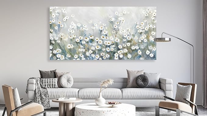NINEASO Abstract Flowers Canvas Wall Art - Elegant Daisy Pictures White Yellow Wildflower Wall Decor Modern Botanical Painting Print Artwork for Living Room Bedroom Home Office Decor 29" x 58"
