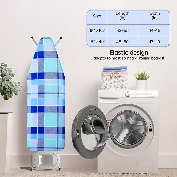 BNDX Ironing Board Cover, 18" x 49" Standard Size Thick Padding with Bongee Cord, Stain Resistant & Durable Scorch, 2 Click Buckles for Smooth Iron and Easy Installation Blue Horizon