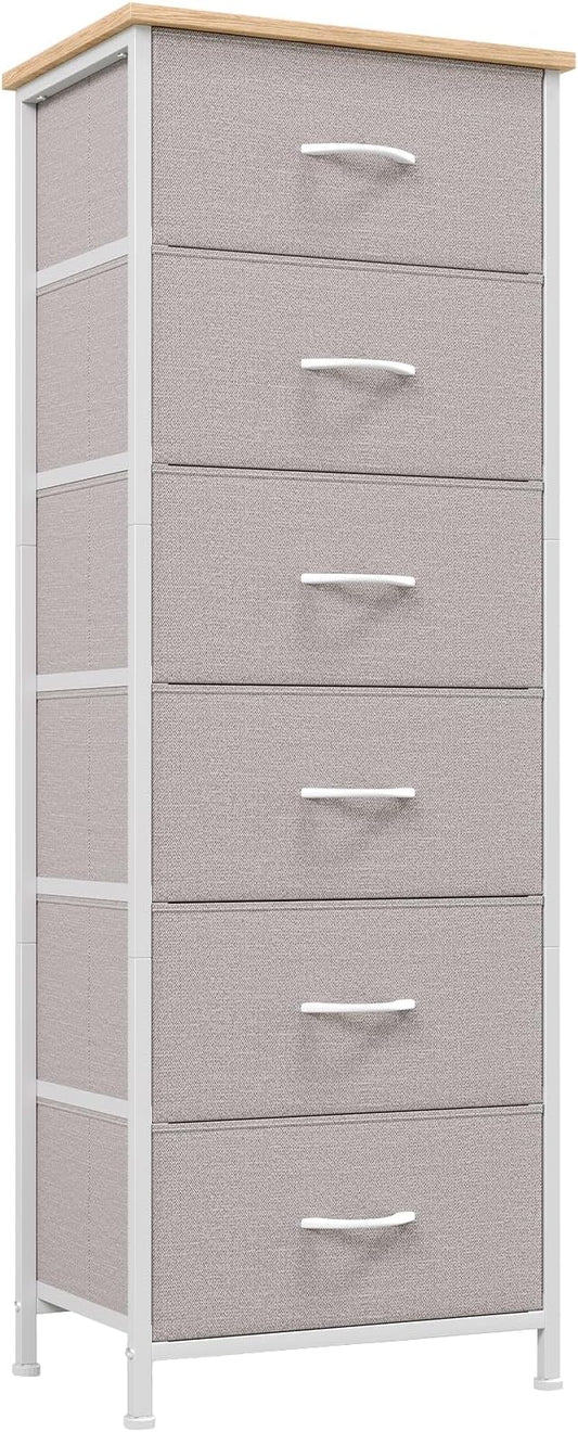 Somdot Tall Dresser for Bedroom with 6 Drawers and Side Pockets, Storage Organizer Chest of Drawers with Fabric Bins for Closet Bedside Nursery Living Room Entryway Hallway, Ash Grey