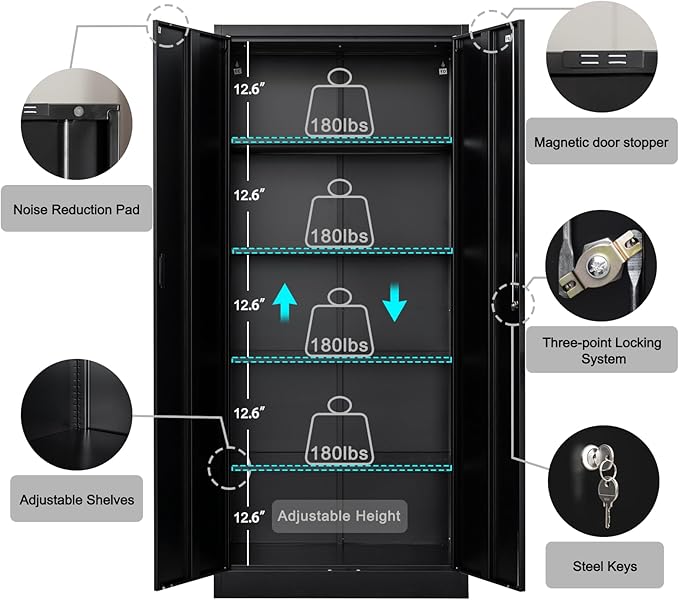 Storage Cabinet, 72 Inch Tall Metal Storage Cabinet with Doors and Shelves,Heavy Duty Metal Cabinet, Pantry Cabinets for Kitchen Storage, Garage Cabinet for Living, Dining Room.