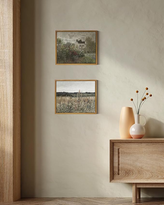 InSimSea Framed Canvas Wall Art Vintage Decor, Country Art, Garden Full of Flowers Oil Painting Wall Prints by Claude Monet, Cottage Decor, Farmhouse Office Dining Room Decor, 9"x11"
