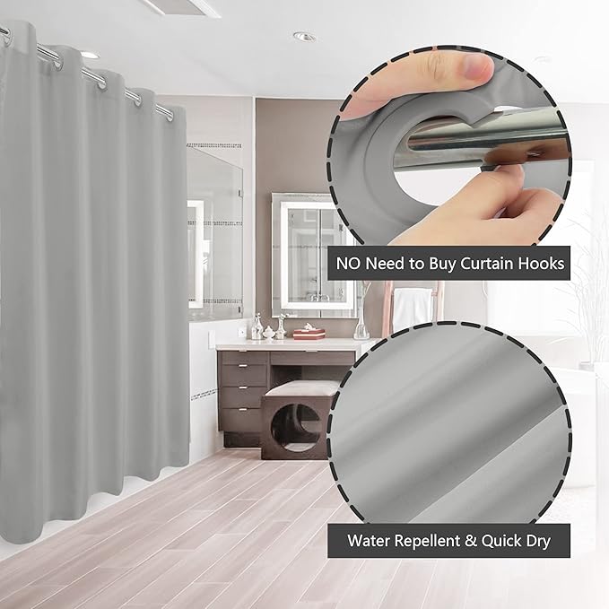 No Hook Grey Shower Curtain or Liner 78" Length - Soft Microfiber 78" Long Fabric Shower Curtain Liner Set, Machine Washable & Water Repellent, Gray, 71x80
