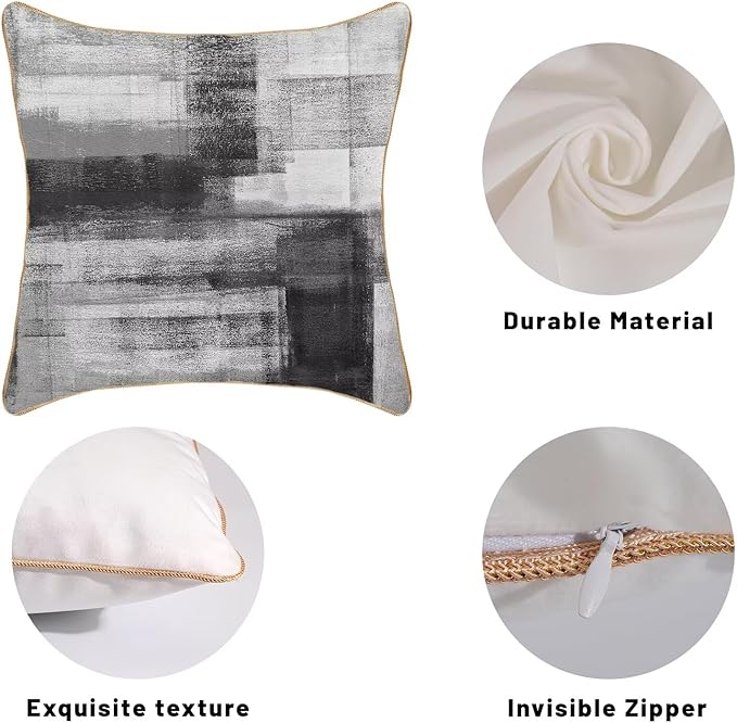 Black Grey Throw Pillow Covers 18x18 Set of 2, Abstract Art Decorative Throw Pillow Covers Modern Abstract Soft Polyester Pillowcase Outdoor Cushion Cover for Sofa Couch Farmhouse Room Bed
