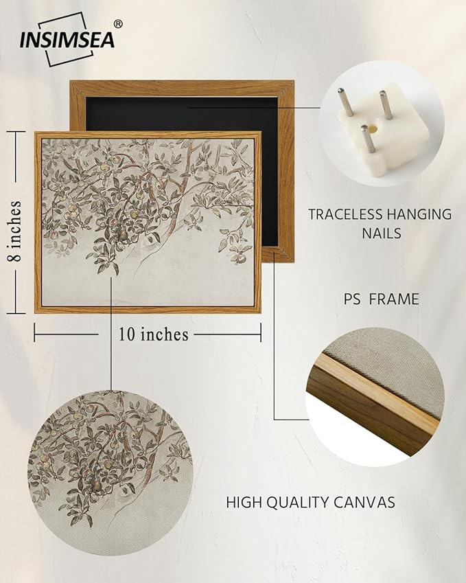InSimSea Framed Wall Art for Living Room Vintage Plant Wall Art Apple Trees Oil Painting Decor Aesthetic Room Decor Framed Canvas Print Artwork Farmhouse Still Life Wall Pictures for Bedroom 8x10in