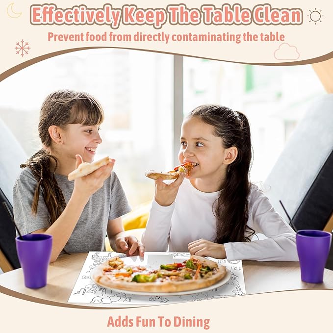 250 Pcs Disposable Coloring Placemats 5 Themed Coloring Activity Sheets Paper Mat Bulk 14.2"x10.2" Dining Table Paper Placemats Disposable Table Mat for Kids DIY (Weather,Shape,Color,Letter) (250)