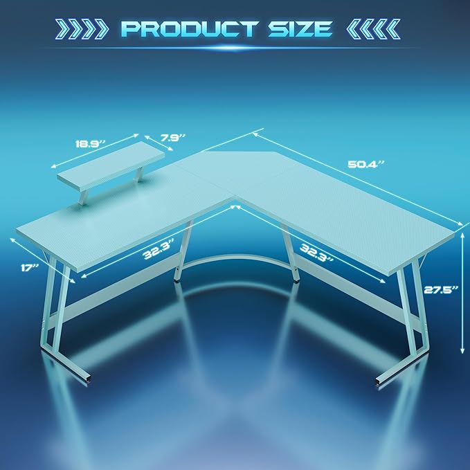 Homall L Shaped Gaming Desk Computer Corner Desk PC Gaming Desk Table with Large Monitor Riser Stand for Home Office Sturdy Writing Workstation (Blue, 51 Inch)