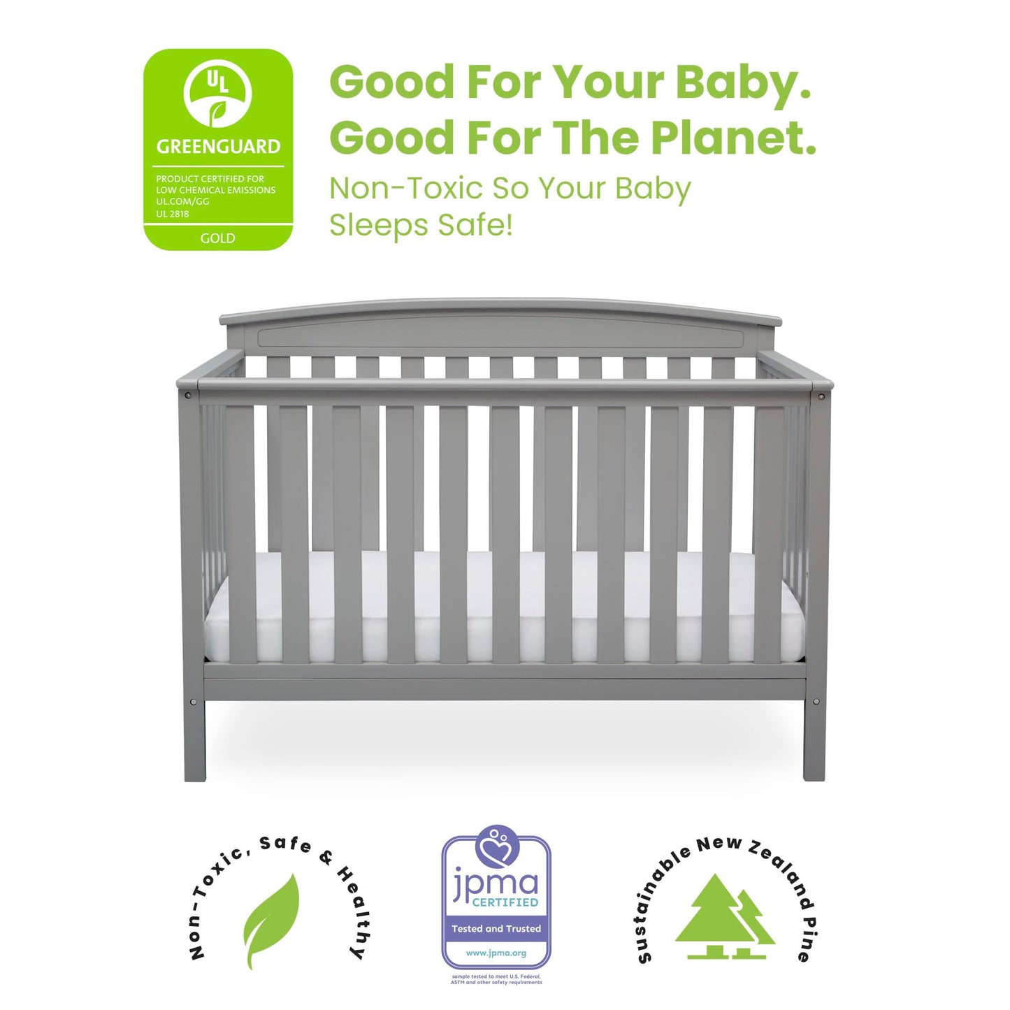 Delta Children Gateway 4-in-1 Convertible Crib - Greenguard Gold Certified, Grey
