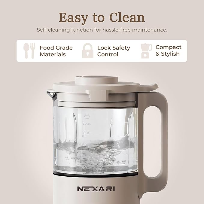 9 pcs Nexari 8-in-1 Nut Milk Maker Machine – 1.2L Stainless Steel & Glass | Almond, Oat, Soy, Coconut Machine | Blenders | Plant-Based Smoothie Blender, Milk Frother & Milkshake maker | Self-Cleaning