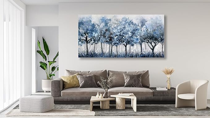 yearainn Abstract Forest Canvas Wall Art - Blue Trees Pictures Navy Botanical Painting Wall Decor Minimalist Modern Printing Artwork for Living Room Bedroom Home Office Decorations 29" x 58"