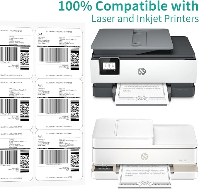 6 UP Labels, 4" x 3-1/3" Shipping Address Labels for Laser Inkjet Printer, Self Adhesive, Blank Mailing Ssticket Paper (1000 Sheet=6000)