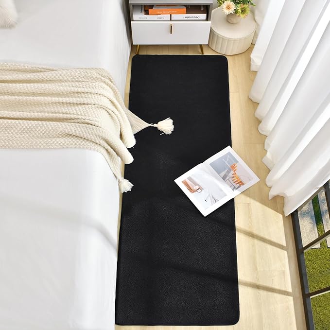 Soft 2x8 Runner Rugs for Bedroom Hallway, Non Slip Long Runners for Kitchen Laundry Dorm Washable, Modern Low Pile Area Rugs for Boys Men, Black