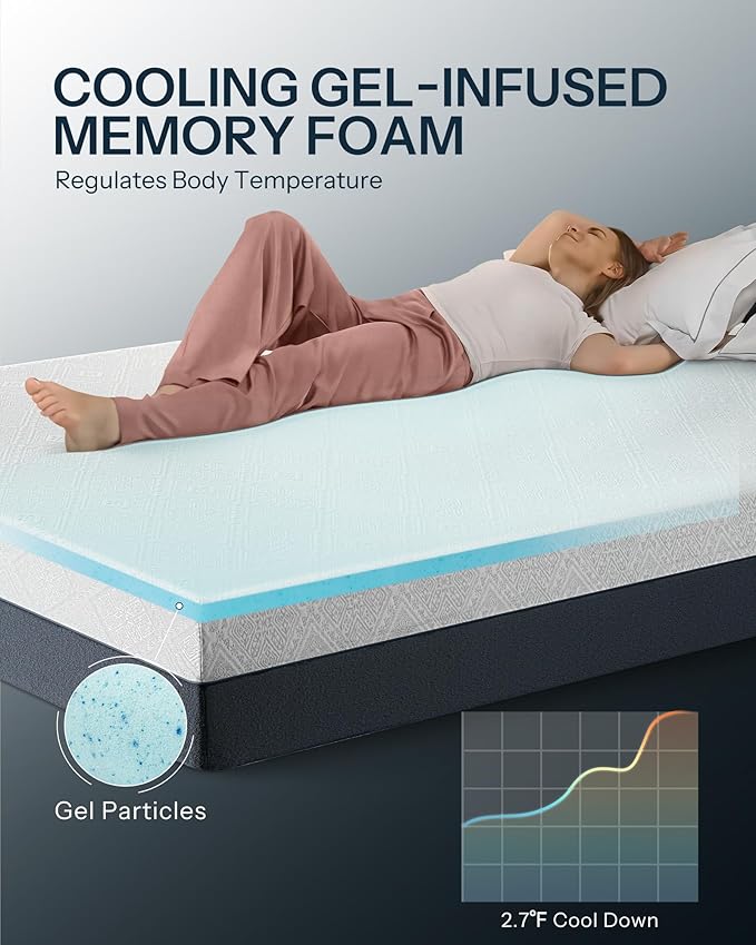 Life Balance Full Bed Mattress, 10 Inch Cooling-Gel Memory Foam Mattresses Made in USA, CertiPUR-US Certified Full Mattress in a Box, Medium Firm, Pressure Relief, Motion Isolation, CY-10-F