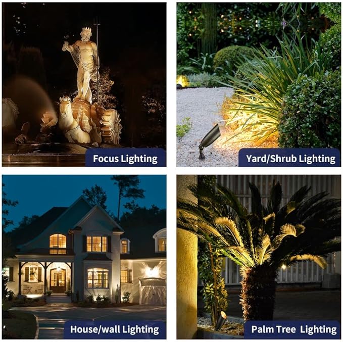 Brass Landscape Lighting Kit (4 Pack Spotlights) with 100 Feet Cable and 20Pack Wire Connectors for Outdoor House Garden Patio Without Low Voltage Transformer