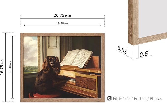 Poster Master Vintage Portrait of an Extraordinary Musical Dog Poster - Retro Dog Print - Puppy Art - Music Art - Piano Art - Animal Lover Art - Living Room or Office Decor, 16x20 Beige Framed