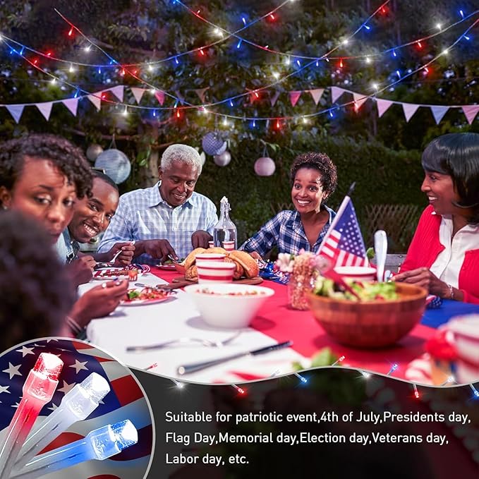 QITONG 500 LED Red White and Blue String Lights,165ft 4th of July Lights Plug in Outdoor Indoor, 8 Modes Clear Wire Patriotic Light for Independence Day Memorial Day Celebration Party Decor