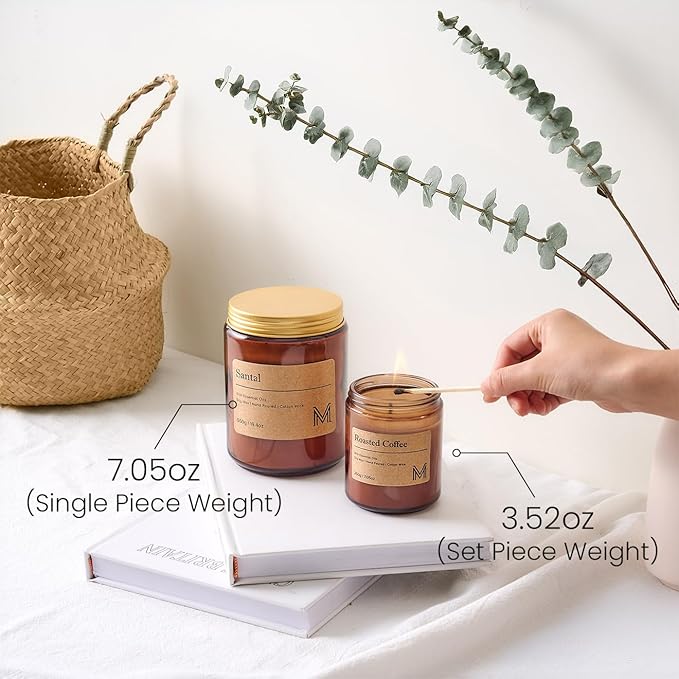 M&SENSE Oceanic Breeze Candles for Home Scented Aromatherapy Candle Gift Set for Women and Men,7.05oz Soy Wax Long Lasting Amber Jar Candles Gift for Birthday Housewarming Mother's Valentine Day