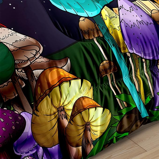 Mushroom Bedding Set Full Girls Ultra Soft Full Size Comforter Set for Boys Cute Cartoon Mushroom Comforter Set for Kids Teens Colorful Mushroom Microfiber Quilt for All Season 3Pcs with Pillowcases
