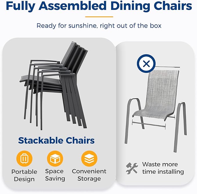 Wisteria Lane 7 Piece Aluminum Outdoor Patio Dining Sets with Fully Assembled Dining Chair，91.3" L×39.4" W Expandable Patio Table and Chairs Set for 6, Stackable Chairs with Quick Drying Fabric, Grey