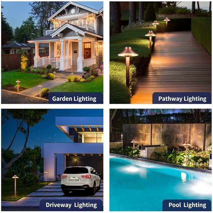 Brass Landscape Lights Pathway Light(Hat), 12V Low Voltage Copper Sideway Lamp Outdoor Waterproof LED for Patio Walkway Driveway Garden Yard with 3W 2700K G4 Bulb(8 Pack)