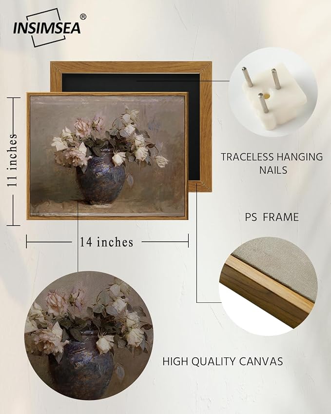 InSimSea Framed Canvas Wall Art Vintage Decor, Home Decor Flower in Pots Canvas Wall Painting Decor, Rustic Farmhouse Wall Decoration, Canvas Prints for Living Room Bedroom Office, 11"x14"