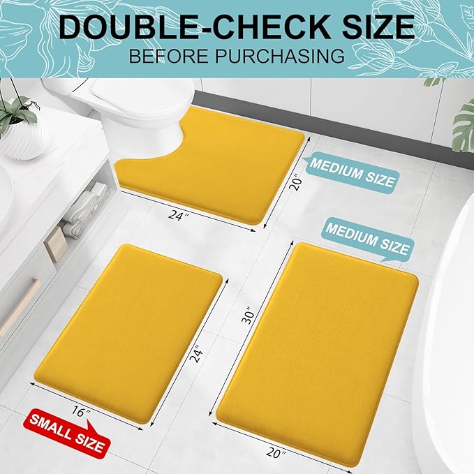 Smiry Memory Foam Bath Mat 36x24, Extra Soft and Absorbent Bathroom Mats, Non Slip Washable Carpet for Floor, Shower and Tub, Yellow