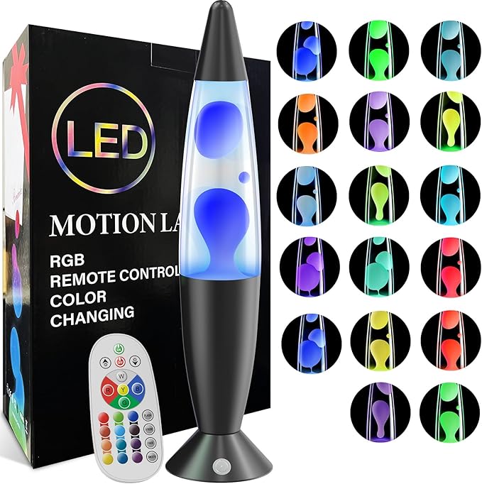 Large Black 17 Colors Changing LED Liquid Motion Lamps with Remote 16 Inch Giant Color Changing Lamp Relax Mood Night Light for Kids Adults Blue Red Pink Purple Green Classic Table Lamp for Boys Girls