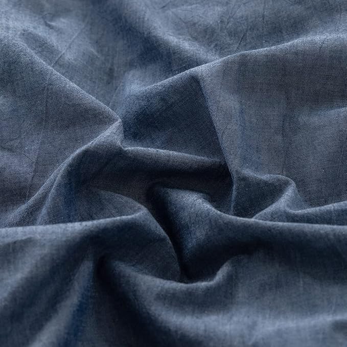FACE TWO FACE Bedding Duvet Cover Set100% Washed Cotton Duvet Cover Linen Like Textured Breathable Durable Soft Comfy(Twin, Navy Blue)