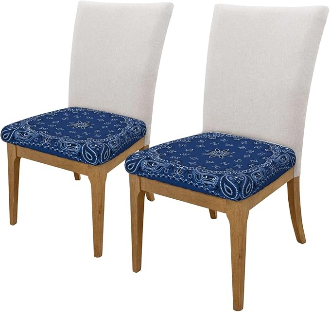 Seat Covers for Dining Room Chairsset of Set of 4, Blue Paisley Scarf Black Classic Abstract Artistic Stretch Chair Seat Covers Cushion Slipcovers for Kitchen Office