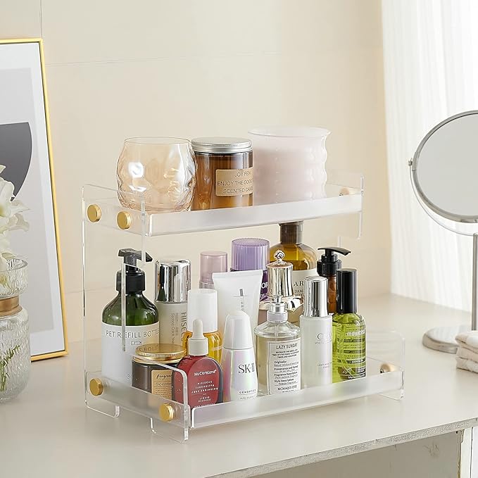 Bathroom Organizer Countertop,2 Tier Bathroom Counter Organizer Kitchen Spice Rack Cosmetic Organizer,Countertop Storage Shelf for Bathroom, Kitchen, Living Room, Bedroom, Dressing Table
