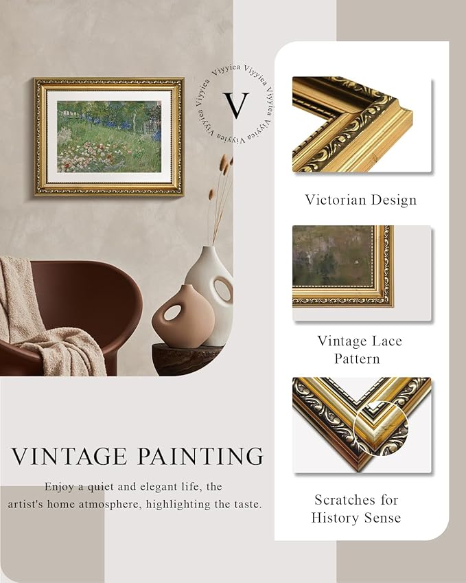 VIYYIEA Gold Framed Wall Art Canvas Print Home Decor Flower Wall Decor Van Gogh Wall Art Vintage Botanical Garden Prints House Decor Floral Paintings Wall Pictures for Living Room Bedroom 11x14in