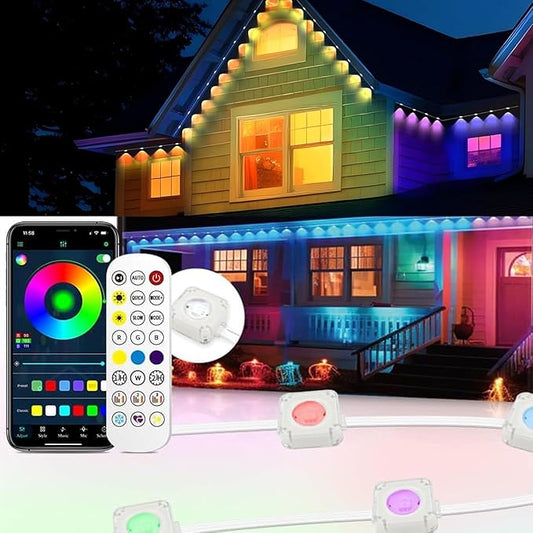 Permanent Outdoor String Lights 200ft, Smart RGB App Control with 120 LEDs, LED Eaves Lights IP67 Waterproof, House Roof Outdoor Lighting for Party, Daily, Halloween,Christmas,Garden