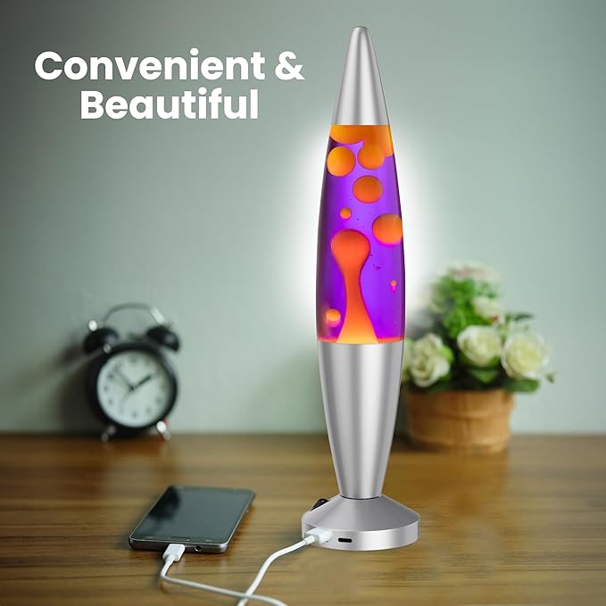 JAMBO 16" Beautiful Liquid Motion Lamp with USB -Purple with Yellow/Orange Wax for Adults, Teens and Kids, Magma Lamp, Home Decor Living Room Office Bedroom, Relaxing Night Light Nightlight