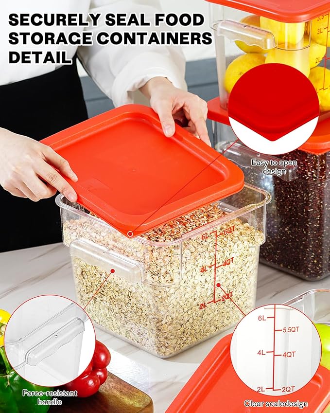 6QT Clear Food Storage Containers: 2 PCS[Food Grade][Hot&Cold Resistant] NSF Food Storage Containers with Lids for Home Restaurant Kitchen Storage Pizza Proof Dough, BPA Free N2