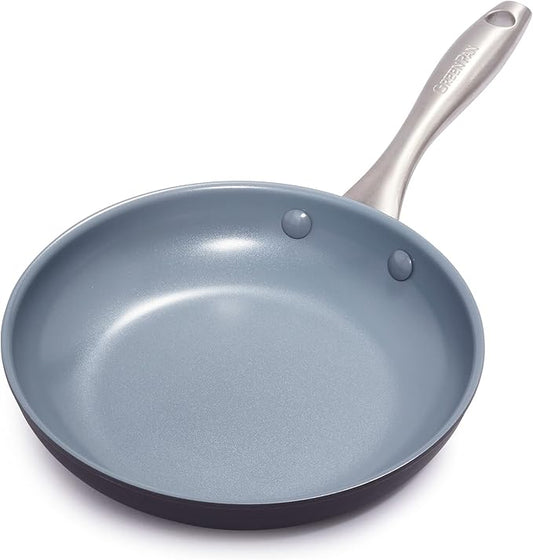 GreenPan Lima Hard Anodized 8" Frying Pan Skillet Nonstick, Ceramic Nonstick, PFAS-Free Nontoxic Pots and Pans, Oven & Broiler Safe, Stainless Steel Handle, Cookware for Eggs & Omelet, Gray