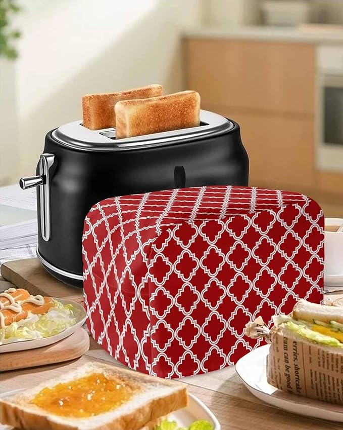 Toaster Cover 4 Slice Moroccan Pattern Toaster Oven Cover with Pockets Geometric Trellis Red Dustproof Bakeware Protector Small Kitchen Appliance Dust Covers and Fingerprint Protection for Women