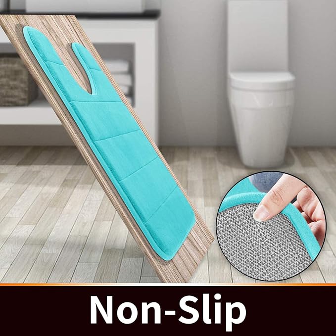 Yimobra Memory Foam Toilet Bath Mat U-Shaped, Soft and Comfortable, Super Water Absorption, Non-Slip, Thick, Machine Wash and Easier to Dry for Bathroom Commode Contour Rug, 24 X 20 Inches, Lake Blue