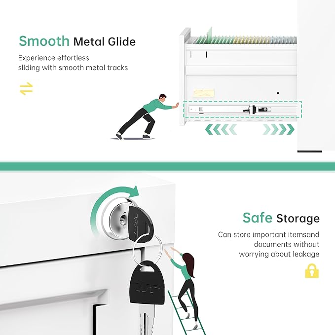 Bonusall Vertical File Cabinet with Lock 3 Drawer Locking Vertical Filing Cabinets,Metal Office File Cabinet Horizontal Filing Organizer with Hanging Rack for Legal/Letter Size, White
