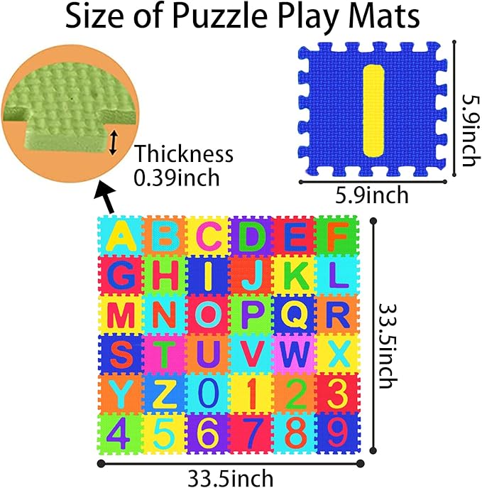 Febyyer 36 Tiles Children’s Foam Puzzle Mat, Play Mat, Play Rug with Letters of The Alphabet and Numbers(Random Color)