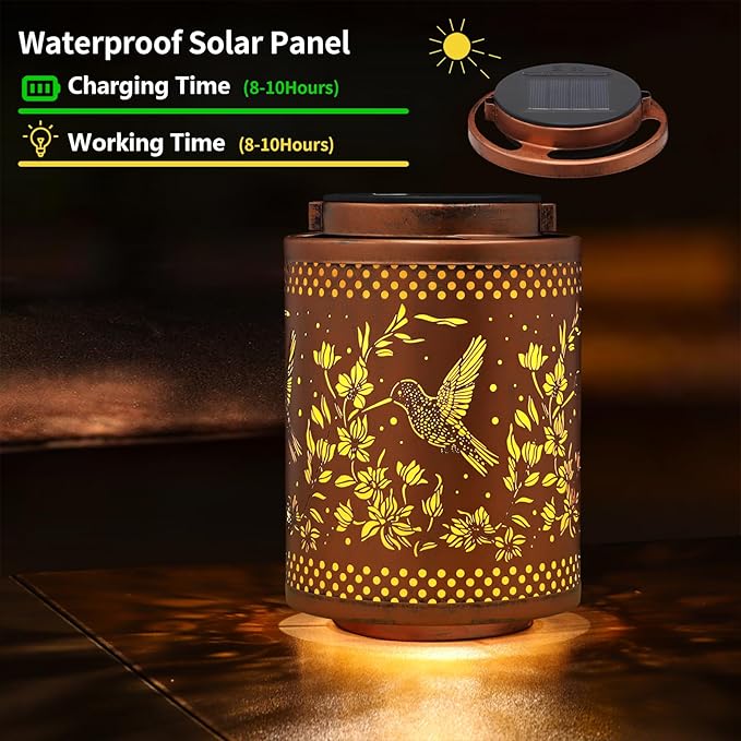 2 Pack Hummingbird Solar Lanterns Garden Decor Birthday Gifts for Women Mon Grandma Metal Hanging Solar Lights Waterproof Outdoor Decoration for Outside LED Lanterns for Yard Patio Lawn