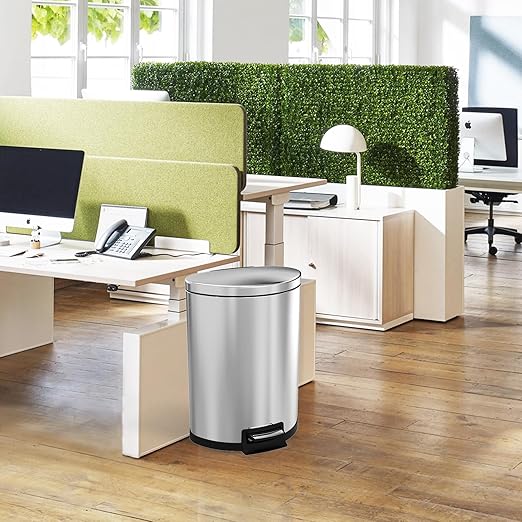 Kitchen Trash Can with Lid - 14.5 Gallon/ 55 L Semi-Round Stainless Steel Trash Can with Removable Inner Liner,Lid Soft Close,Fingerprint Proof,Foot Pedal Garbage Can for Home Office, Silver