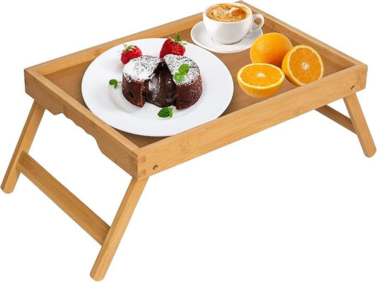 Artmeer Bed Tray Table with Folding Legs,Bamboo Breakfast in Bed for TV Table, Laptop Computer Tray,Eating,Snack Tray(Bamboo) Large Size
